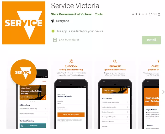 service victoria qr code app download, check in check out