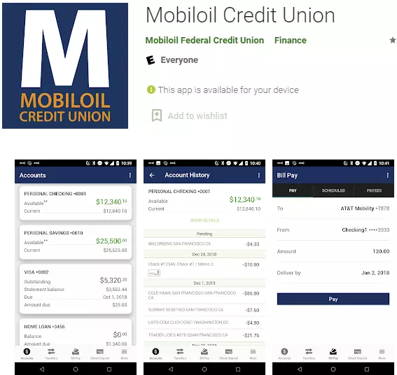 mobil oil credit union app