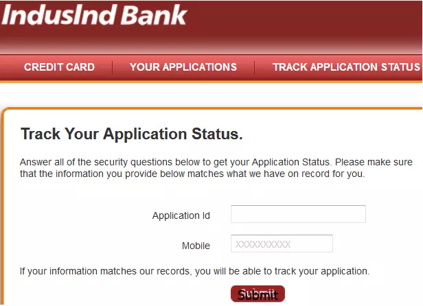 indusind credit card application status check